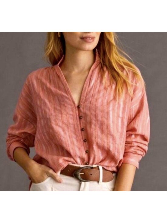 Anthropologie Tops - Pilcro Anthropologie Tavi Salmon Pink  Metallic Thread Oversized Blouse SZ XS